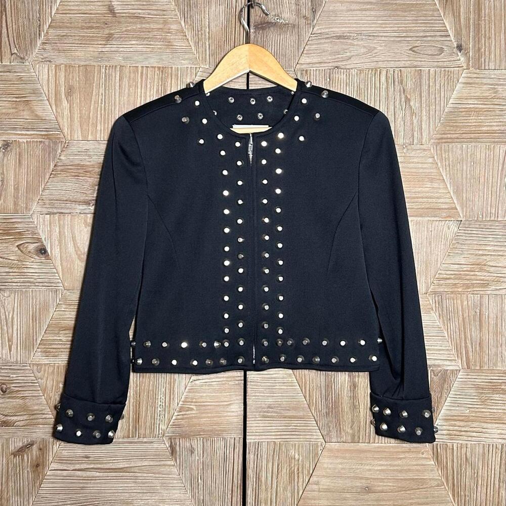 Emanuel Ungaro Vintage Womens Black Studded Jacket Size 4 Cropped